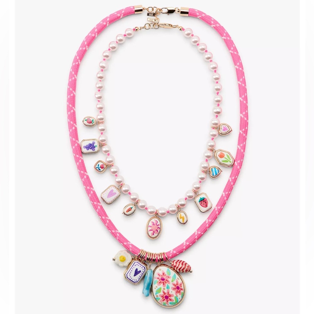 ZARA PACK OF 2 PEARL CORD CHARM NECKLACES